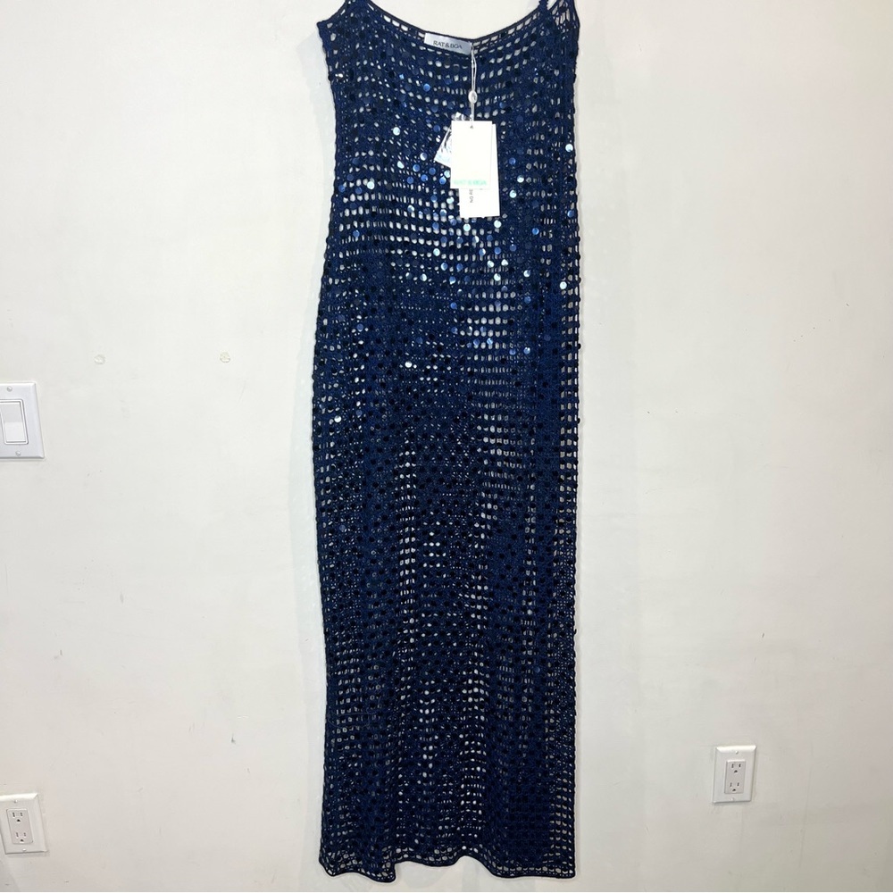 Rat and Boa Lupita glittering sequin crocheted blue maxi dress size S/M NEW! NWT - Picture 5 of 12